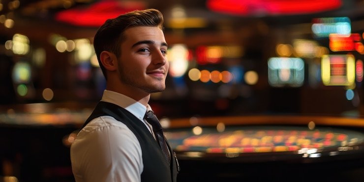 Blackjack table with dealer and live chat for players